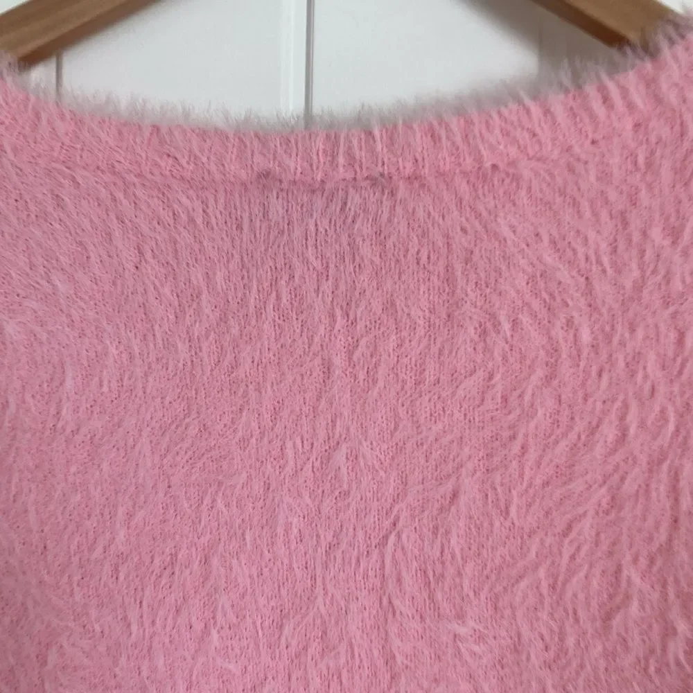 Vivi Womens‎ Eyelash Fuzzy Crop Sweater Pink Size M Long Sleeve Barbie